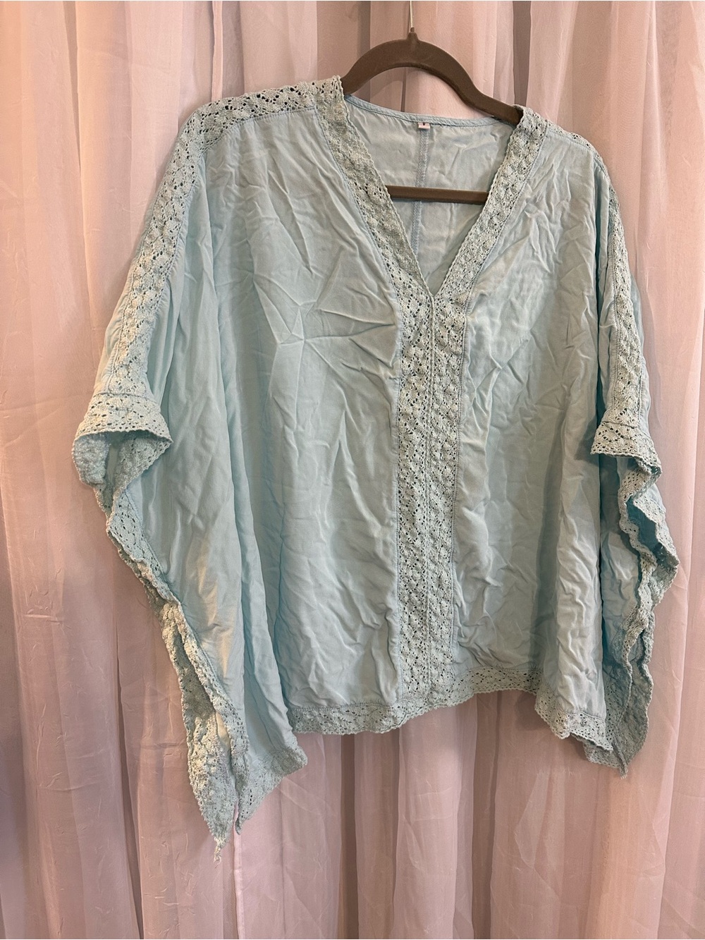 Light Blue Crochet Trim V-Neck Women's Top